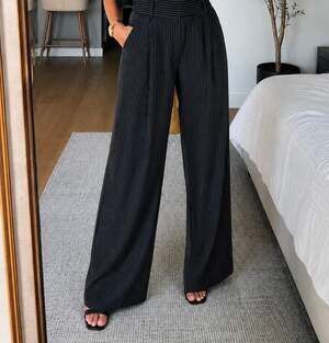 Chrome Riot M Pinstripe Pull On Menswear Pleated Trouser Pants Office Siren EUC